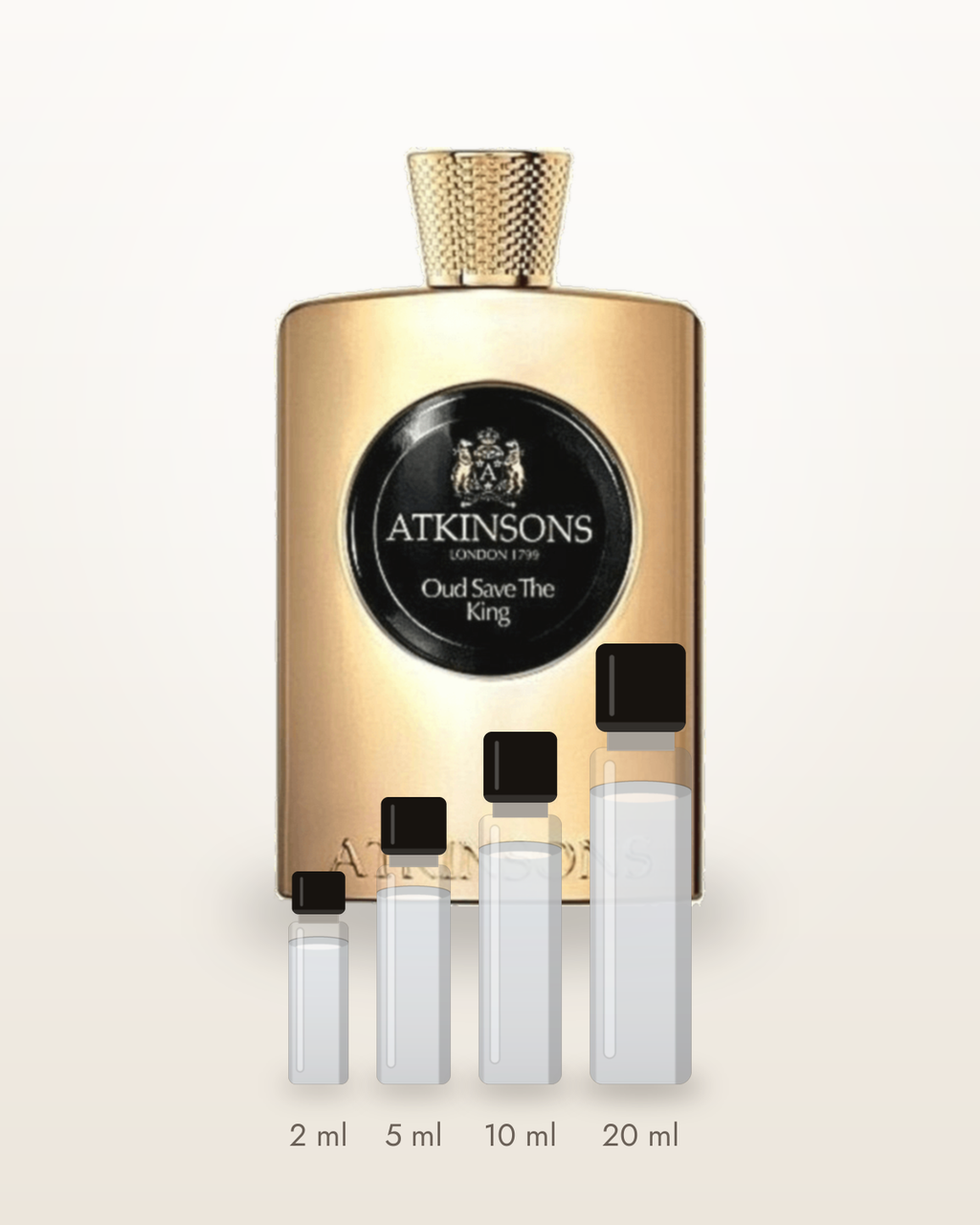 Atkinsons Oud Save the King – Abfüllungen in 2, 5, 10 und 20 ml vor dem Originalflakon