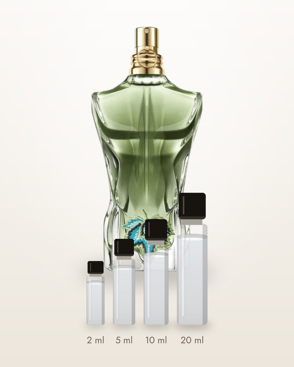 Jean Paul Gaultier Le Beau Paradise Garden – Abfüllungen in 2, 5, 10 und 20 ml vor dem Flakon