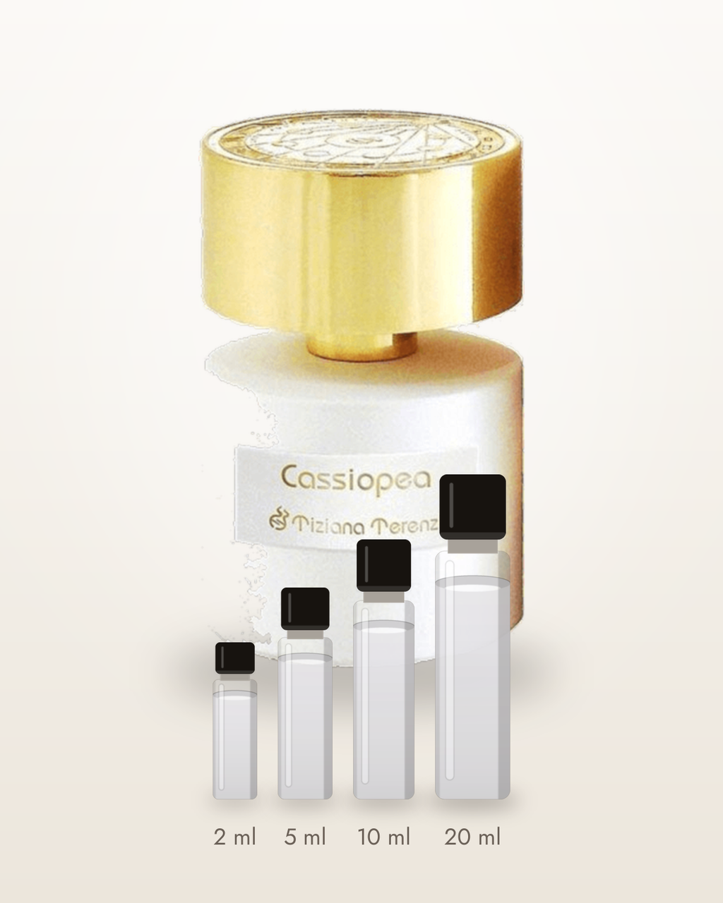 Tiziana Terenzi Cassiopea – Abfüllungen in 2, 5, 10 und 20 ml vor dem Originalflakon