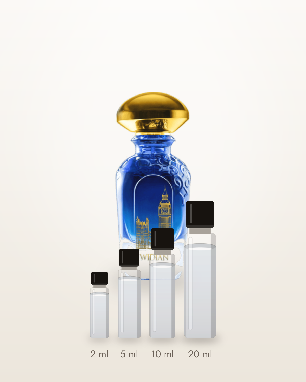 Widian London – Abfüllungen in 2, 5, 10 und 20 ml vor dem Originalflakon